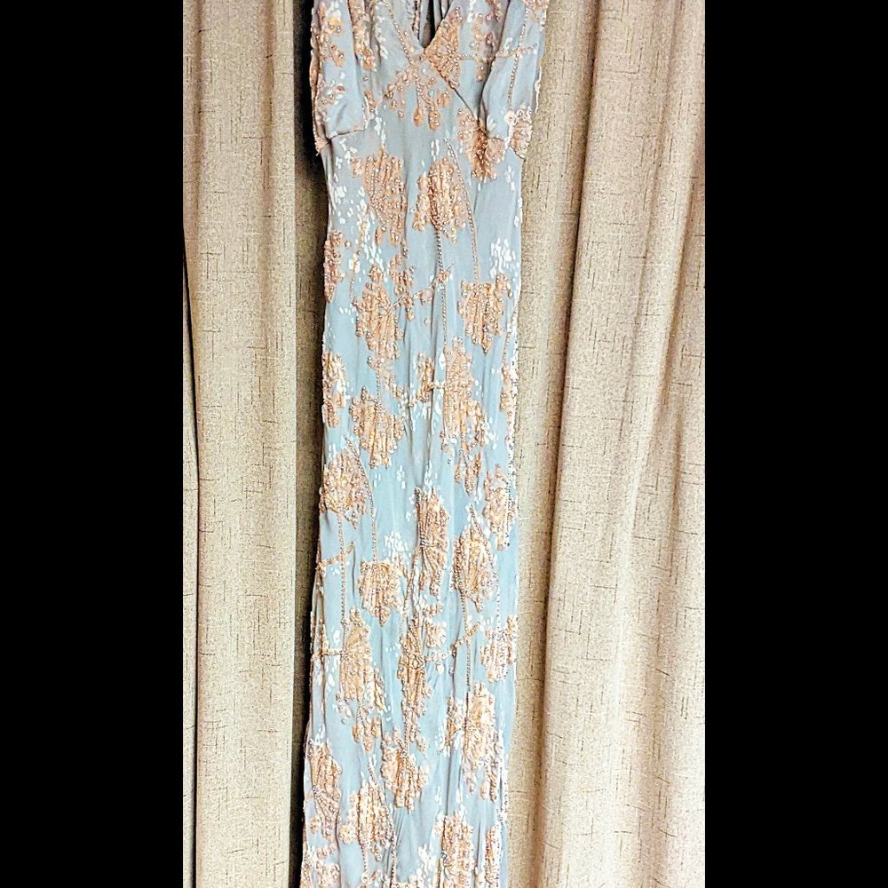 Carmen Marc Valvo Burnout Flower and Beaded Signature Cocktail Dress
